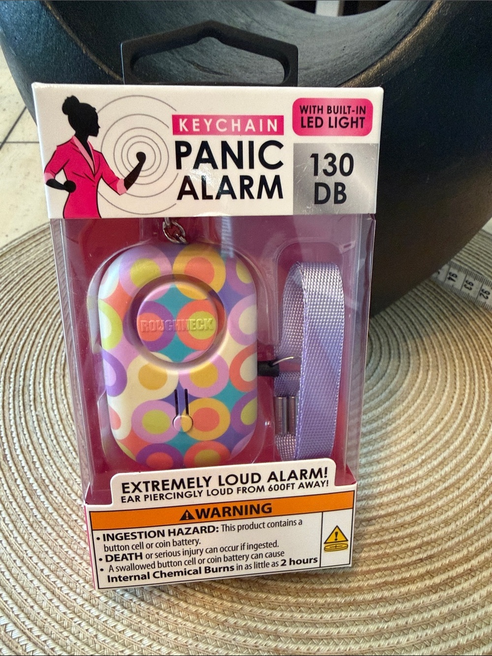 Keychain Panic Alarm with LED Light - Multicolor w/Strap & Easy Pull new in box
